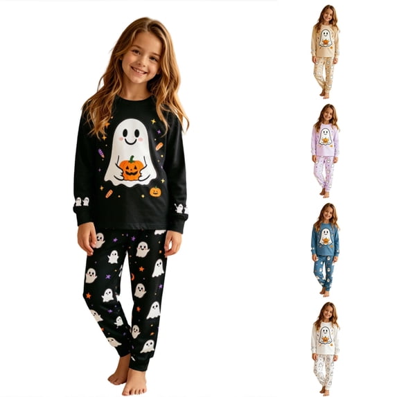 JAJAHO Halloween Kids Pajamas Boy Girl Long Sleeve Top And Pants Set Ghost Sleepwear 2 Piece Set 2-10Y