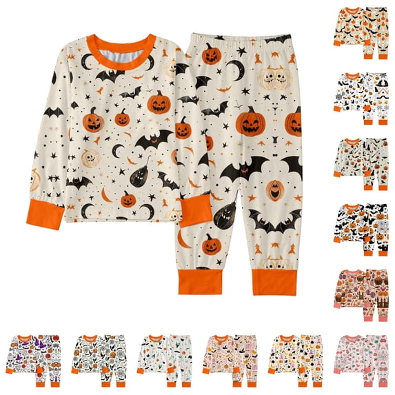 JAJAHO Halloween Kids Pajamas Boy Girl Long Sleeve Top And Pants Set Pumpkin Ghost Sleepwear 2 Piece Set 2-10Y