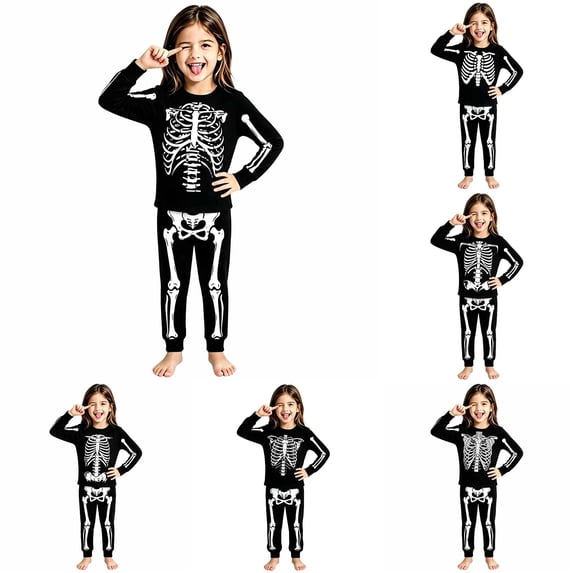 JAJAHO Halloween Kids Pajamas Girls Boys Skeleton Pajama Long Sleeve Top And Pant 2 Piece Pjs 2-10Y