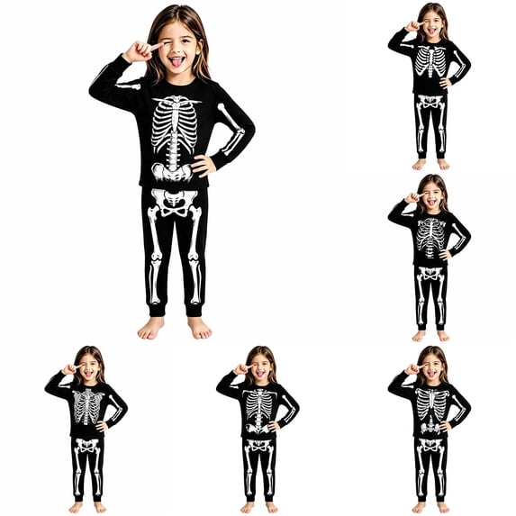 JAJAHO Halloween Kids Pajamas Girls Boys Skeleton Pajama Long Sleeve Top And Pant 2 Piece Pjs 2-10Y