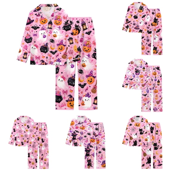JAJAHO Halloween Pajamas Women Long Sleeve 2 Piece Pj Set Matching Button Shirt With Pants