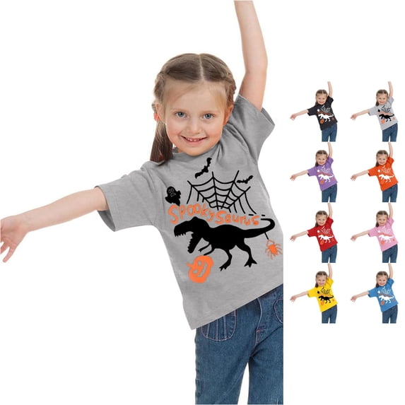 JAJAHO Halloween Shirt For Kids Short Sleeve T Shirt Boys Girls Cartoon Dinosaur Graphic Tees 1-13Y