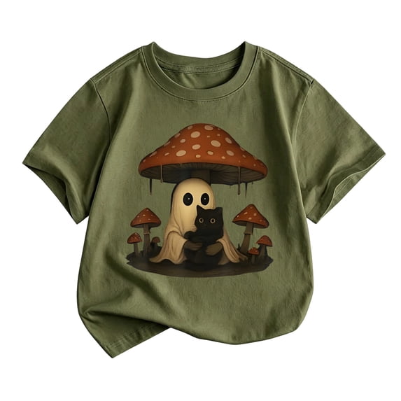 JAJAHO Halloween T-Shirts For Kids Boys Girls Mushroom Ghost Graphic Short Sleeve Crew Neck Tees 2-13Y