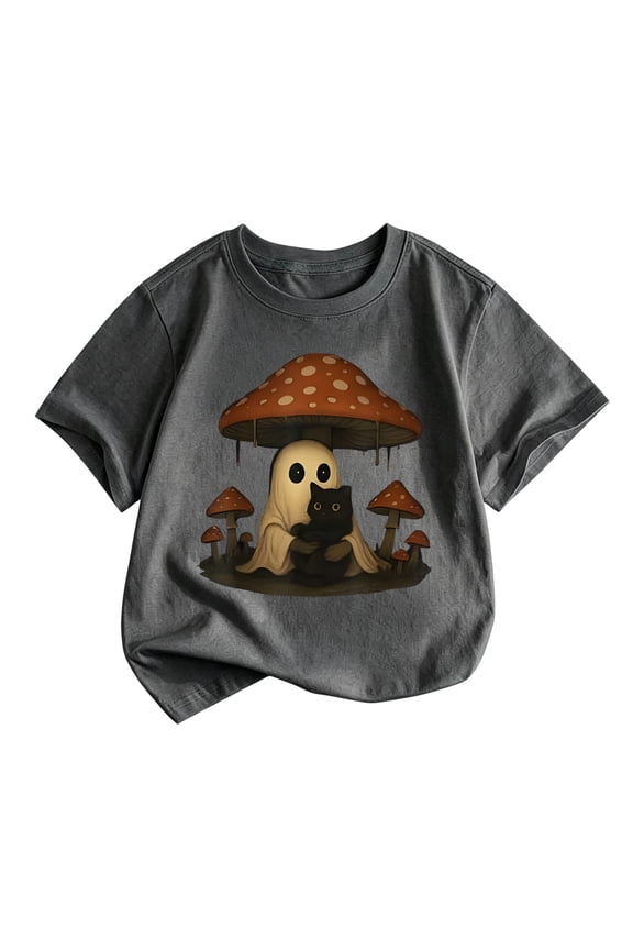Halloween T-Shirts For Kids Boys Girls Mushroom Ghost Graphic Short Sleeve Crew Neck Tees 2-13Y