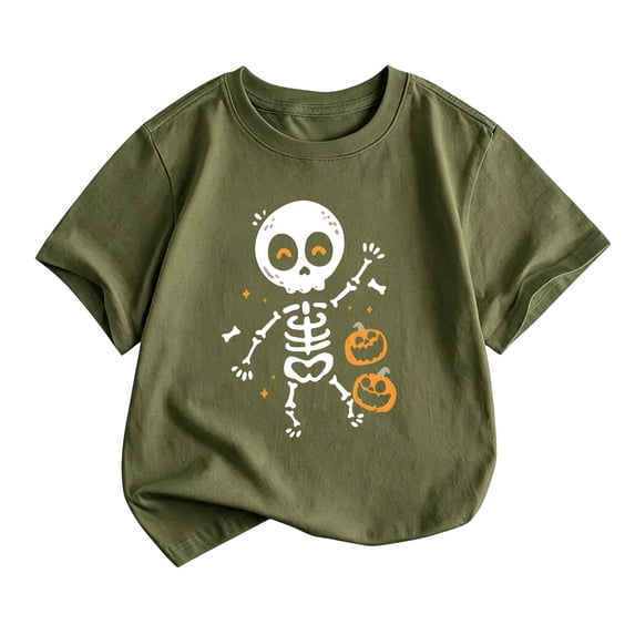 JAJAHO Halloween T-Shirts For Kids Boys Girls Skeleton Graphic Short Sleeve Crew Neck Tees 2-13Y