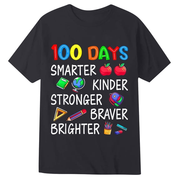JAJAHO Happy 100 Days Of School Shirt Kids Celebration Short Sleeve Crewneck Loose Fit T Shirts For Boys Girls 1-13 Years Trendy Tops