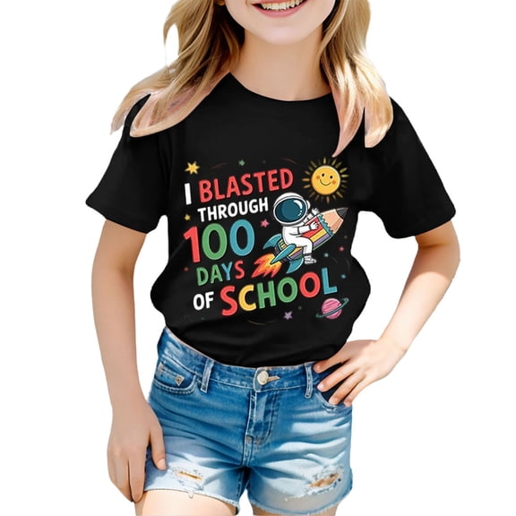 JAJAHO Happy 100 Days Of School Shirts For Boys Girls Children's T Shirts For 100 Days Of School Celebration Short Sleeve 1-13Y Trendy Tops