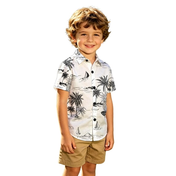 JAJAHO Hawaiian Beach Shirts For Boys Kids Summer Tropical Printed Short Sleeve Button Down Collared Shirts 8-15Y Stylish Tops