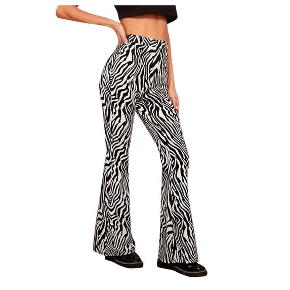 JAJAHO High Waist Flared Pants For Women Zebra Print Slim Fit Tummy Control Flare Leggings Classic Trousers