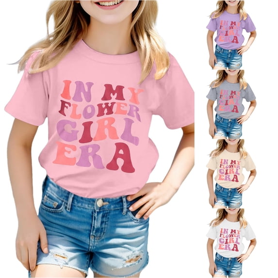 JAJAHO In My Flower Girl Era T Shirts For Girls Short Sleeve Letter Graphic Tees Crew Neck Loose Fit Summer Tops 1-13Y