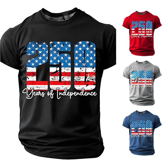 JAJAHO Independence Day T Shirts For Men Short Sleeve Crew Neck Tees Red White And Blue Top Celebrate America's 250Th Anniversary