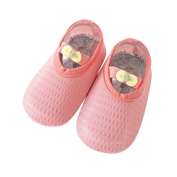 JAJAHO Baby Girls First Walking Flats Shoes Toddler Breathable Mesh Non- Lightweight Cute Bow Grip Shoes