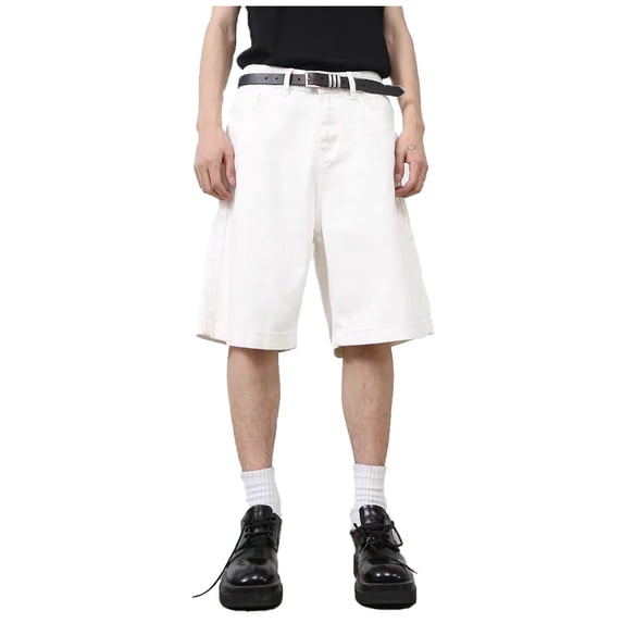 JAJAHO Jeans Shorts Men Casual Wide Leg Loose Fit Stretchy Soft Flat Front Summer Denim Shorts With Pockets Versatile Bottoms