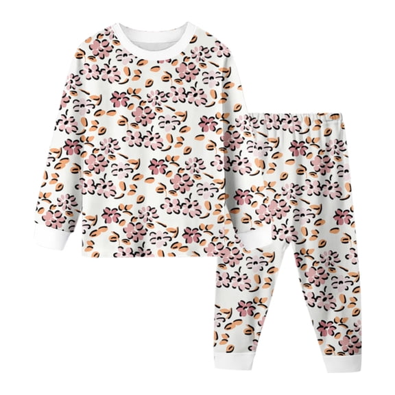 JAJAHO Kid Girls 2 Piece Outfits Home Clothes Set Long Sleeve Floral Printed T Shirts And Pants Matching Set Lightweight Playwear 2-8T Comfortable Outfit