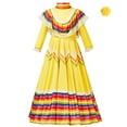 thumbnail image 1 of JAJAHO Kid Girls Ethnic Style Dress Carnival Party Dress Long Sleeve High Neck Maxi Dance Dresses With Hairpin 2PCS Set Lovely Dresses, 1 of 3