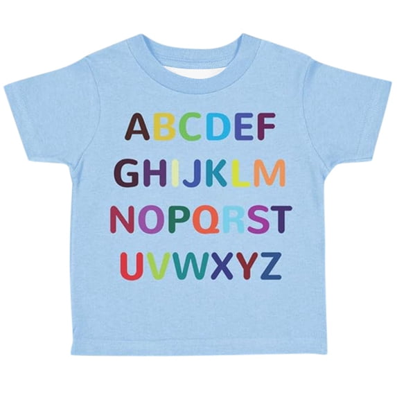 JAJAHO Kids Alphabet T Shirts Casual Letter Printed Round Neck Short Sleeve Loose Fit Graphic Tee For Boys Girls 1-13Y Stylish Tops