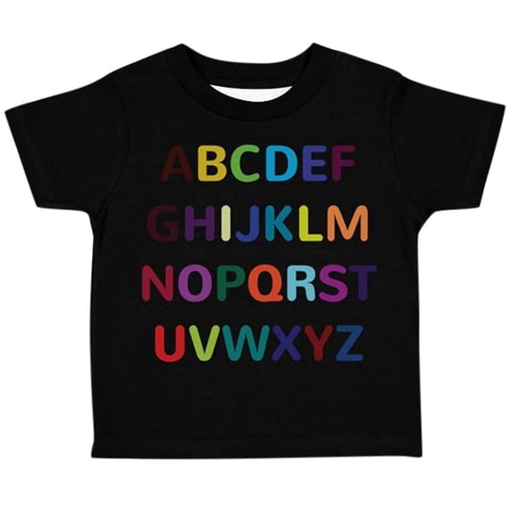 JAJAHO Kids Alphabet T Shirts Casual Letter Printed Round Neck Short Sleeve Loose Fit Graphic Tee For Boys Girls 1-13Y Trendy Tops