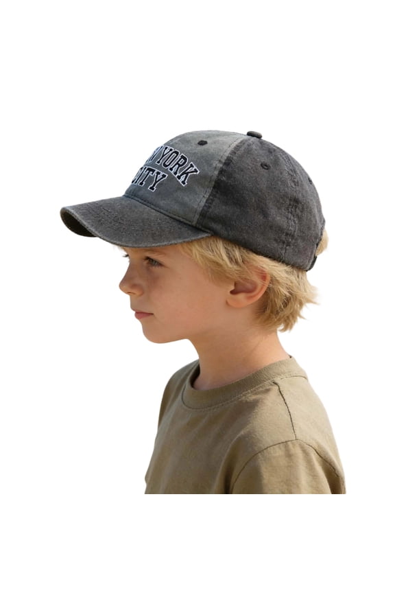 Kids Baseball Cap Color Block Letter Print Retro Washed Adjustable Sun Hat For Boys Girls 2-8Y