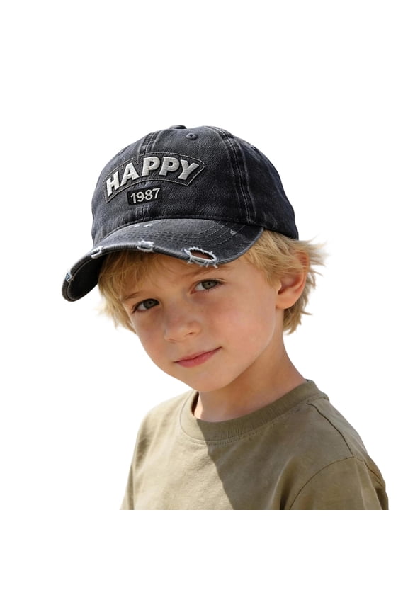 Kids Baseball Caps Ripped Denim Letter Embroidery Adjustable Sun Hat For Boys Girls 2-8Y