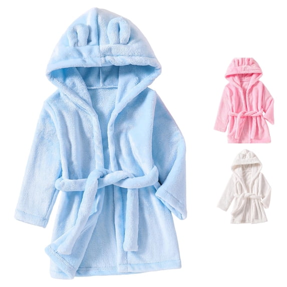 JAJAHO Kids Bathrobe Boys Girls Soft Plush Flannel Spa Hooded Robe, Sizes 1-8Y