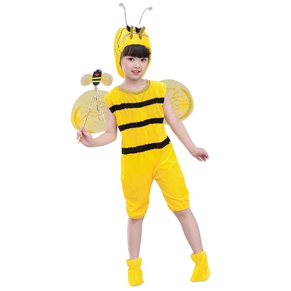 JAJAHO Kids Bee Animal Dress Up Outfits Sleeveless Striped One Piece Rompers With Hat Wings Socks Magic Wand 5PCS Set Boys Girls 1-10Y Cozy Outfit