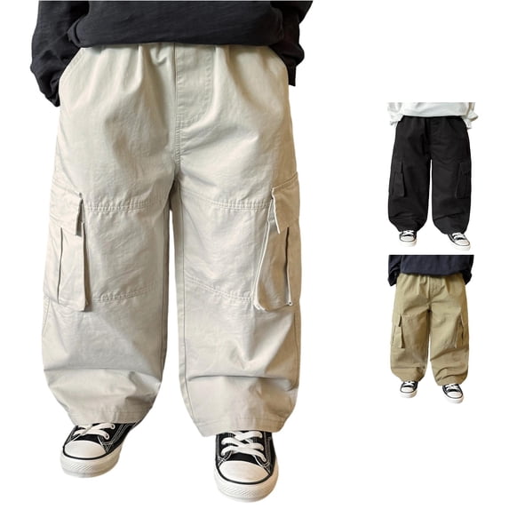 JAJAHO Kids Boys Baggy Cargo Pants Elastic Waist Casual Wide Leg Joggers With Multi Pockets 12M-12Y