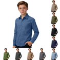thumbnail image 1 of JAJAHO Kids Boys Button Down Shirt Long Sleeve School Uniform Dress Shirts Back To School Outfit 5-16Y, 1 of 3