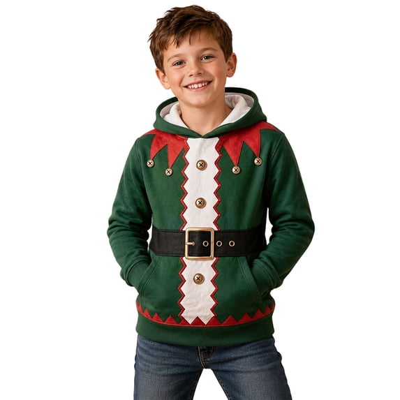 JAJAHO Kids Boys Christmas Hoodie 3D Printed Funny Santa Hoodie Xmas Holiday Party Tops For 1-16 Years