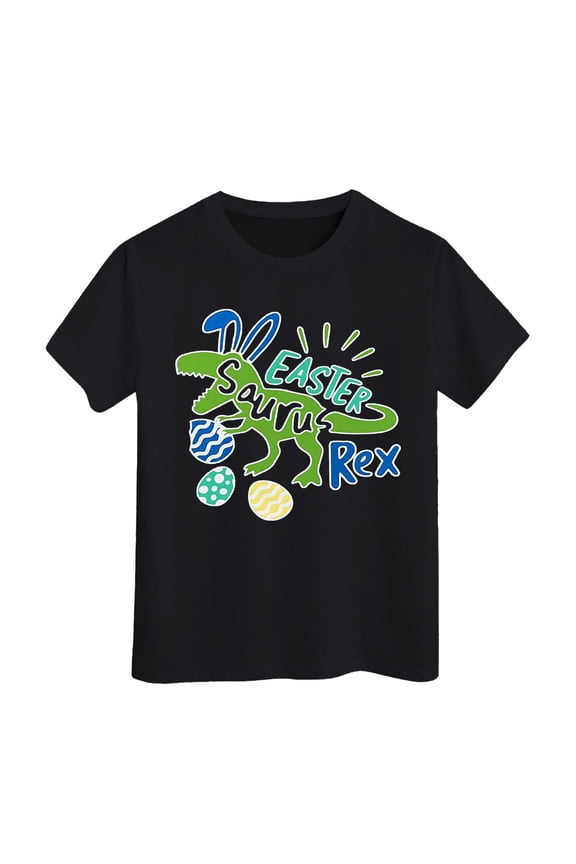 Kids Boys Girls Easter Shirts Crewneck Casual Tee Shirt Cute Cartoon Dinosaur T-Shirt Short Sleeve 3-13Y Leisure Tops
