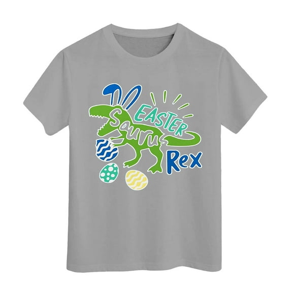 JAJAHO Kids Boys Girls Easter Shirts Crewneck Casual Tee Shirt Cute Cartoon Dinosaur T-Shirt Short Sleeve 3-13Y Lovely Tops