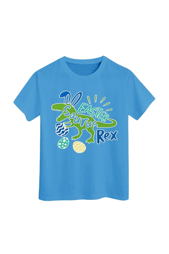 Kids Boys Girls Easter Shirts Crewneck Casual Tee Shirt Cute Cartoon Dinosaur T-Shirt Short Sleeve 3-13Y Lovely Tops