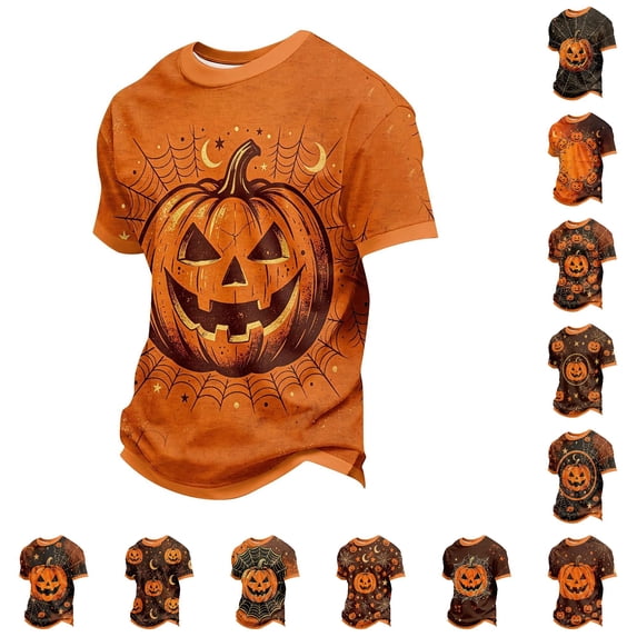 JAJAHO Kids Boys Pumpkin T Shirt Halloween Shirt Short Sleeve Crew Neck Pumpkin Graphic Tees 2-13Y