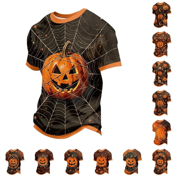 JAJAHO Kids Boys Pumpkin T Shirt Halloween Shirt Short Sleeve Crew Neck Pumpkin Graphic Tees 2-13Y