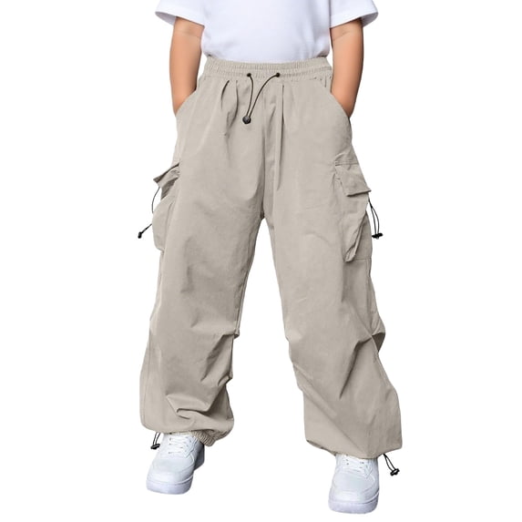 JAJAHO Kids Cargo Pants With Multiple Pockets Boys Girls Elastic Waist Loose Fit Straight Leg Jogger Pants 5-15Y Versatile Trousers