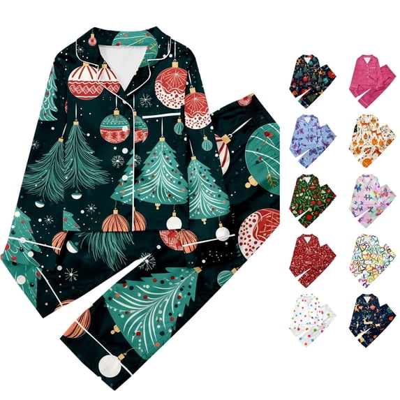 JAJAHO Kids Christmas Pajamas Set Long Sleeve Button Down 2 Piece Pjs For Boys Girls 3-14Y
