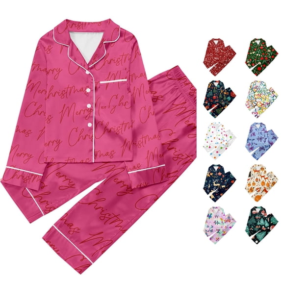 JAJAHO Kids Christmas Pajamas Set Long Sleeve Button Down 2 Piece Pjs For Boys Girls 3-14Y
