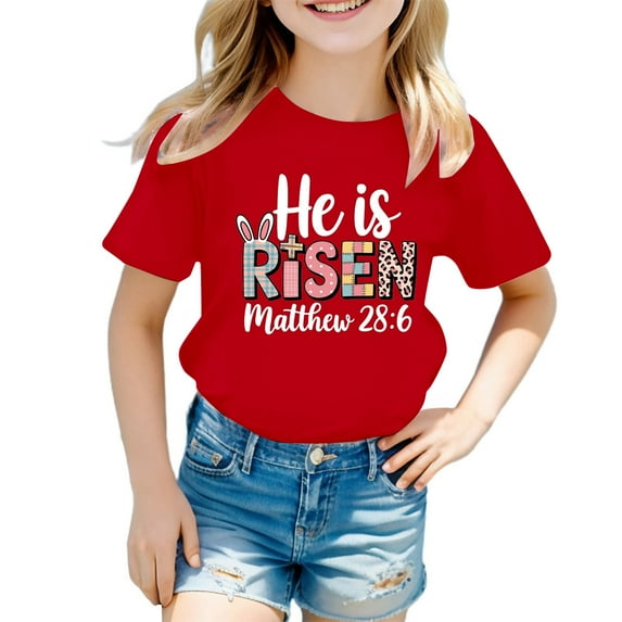JAJAHO Kids Easter T Shirt Cotton Short Sleeve Letter Print Cute Easter Crew Neck Boys Girls Tees Ages 2-8 Years Soft Tops