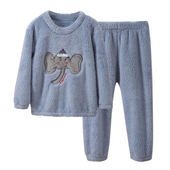 JAJAHO Kids Flannel Pajamas Set Boys Girls Fuzzy 2 Piece Set Cartoon Animals Embroidery Long Sleeve Fall Winter Sleepwear 5-16Y