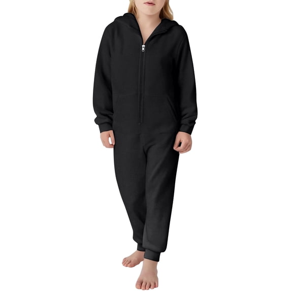 JAJAHO Kids Girls Boys Onesie Solid Color Long Sleeves Zipper Hooded Jumpsuit With Pocket Spring Fall Solid Color Stylish One-Pieces