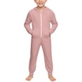 thumbnail image 1 of JAJAHO Kids Girls Boys Onesie Solid Color Long Sleeves Zipper Hooded Jumpsuit With Pocket Spring Fall Solid Color Stylish One-Pieces, 1 of 9