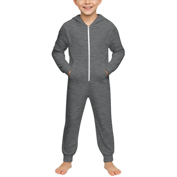 JAJAHO Kids Girls Boys Onesie Solid Color Long Sleeves Zipper Hooded Jumpsuit With Pocket Spring Fall Solid Color Trendy One-Pieces