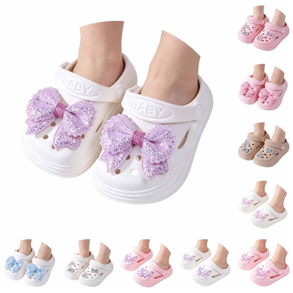 JAJAHO Kids Girls Clogs Sparkly Sequins Garden Shoes Glitter Bow Summer Sandals Beach Pool Water Shower Shoes 3-10Y