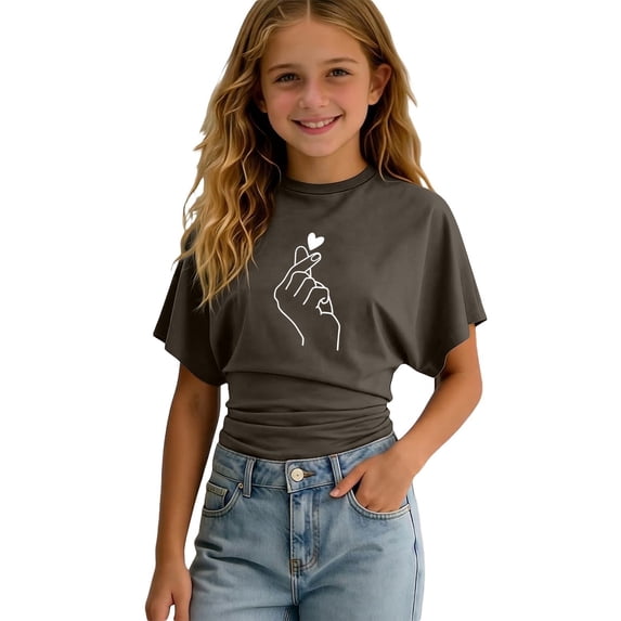 JAJAHO Kids Girls Clothes Short Sleeve T Shirts For Girl Crew Neck Stretchy Slim Fit Graphic Summer Fashion Clothing 3-14Y Comfortable Tops
