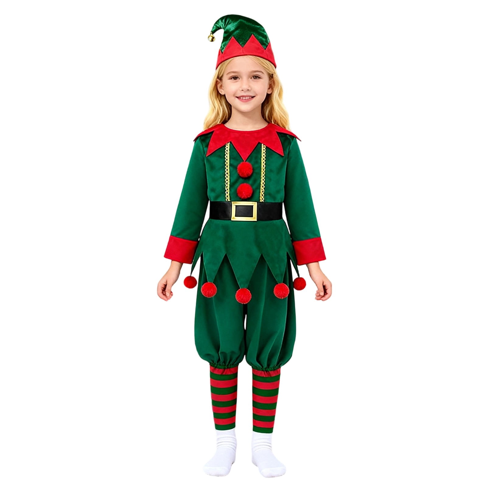 JAJAHO Kids Girls Elf 3 Piece Set With Hat, Christmas Pom-Pom Elf Fancy ...