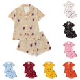 thumbnail image 1 of JAJAHO Kids Girls Halloween Pajama Set Skeleton Print Short Sleeve Lapel Button‑Down Top And Shorts Sleepwear 2 Piece Pjs 3-14Y, 1 of 9