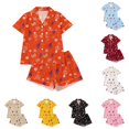 thumbnail image 1 of JAJAHO Kids Girls Halloween Pajama Set Skeleton Print Short Sleeve Lapel Button‑Down Top And Shorts Sleepwear 2 Piece Pjs 3-14Y, 1 of 9