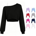 thumbnail image 1 of JAJAHO Kids Girls Off The Shoulder Sweatshirt Asymmetrical Long Sleeve Cute Crop Tops Trendy Streetwear 7-16Y, 1 of 4