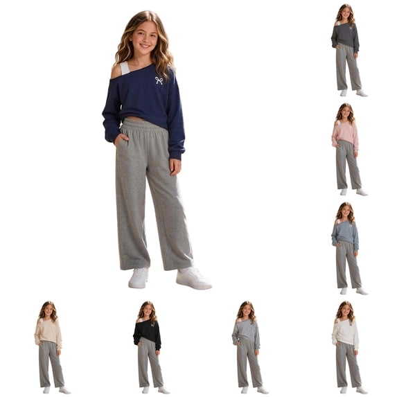 JAJAHO Kids Girls Off The Shoulder Sweatshirt Bow Embroidery Asymmetrical Long Sleeve Crop Tops 7-16Y
