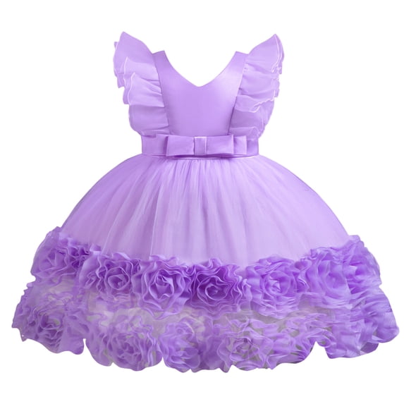 JAJAHO Kids Girls Pageant Dress Toddler Baby Flutter Sleeve Flowers Mesh Party Ball Gown Formal Wedding Wear 0-5Y Sweet Dresses