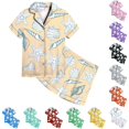 thumbnail image 1 of JAJAHO Kids Girls Pajama Sets Ocean Animal Printed Short Sleeve Satin Sleepwear Summer Loungewear Shorts Set 2-13Y, 1 of 4